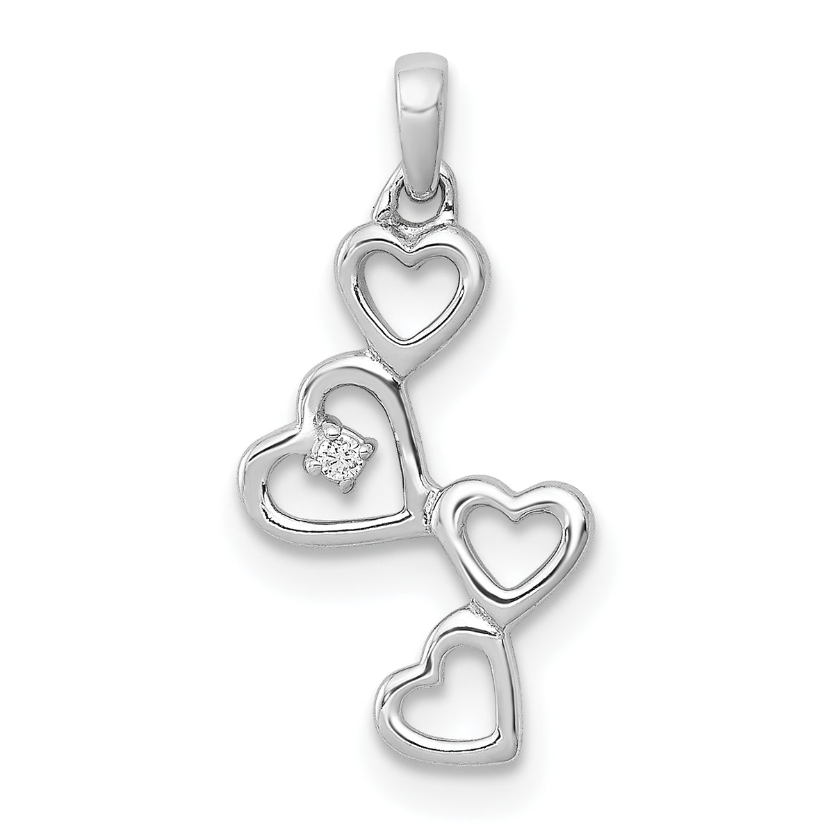 10K White Gold .01ct. Diamond Four Hearts Pendant