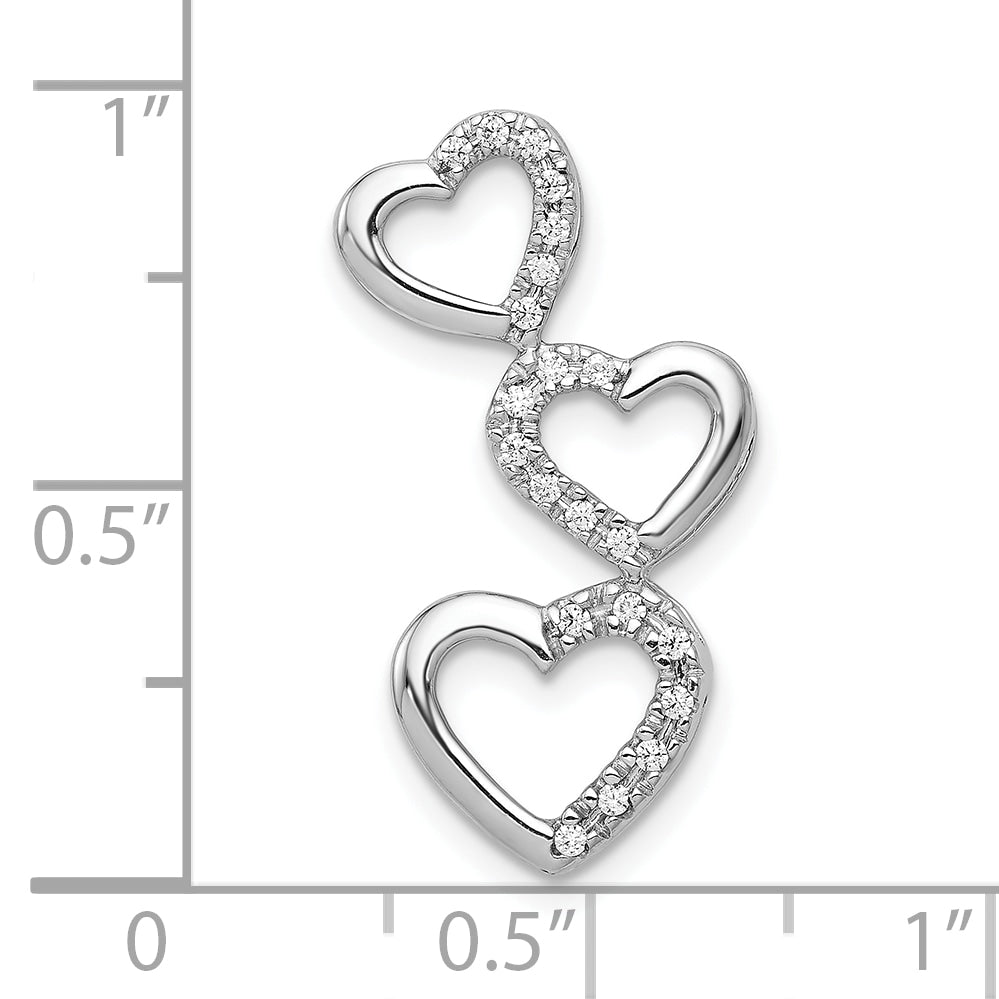 10K White Gold 1/10ct. Diamond Triple Heart Chain Slide