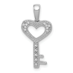 14k White Gold 1/20ct. Diamond Heart Key Pendant