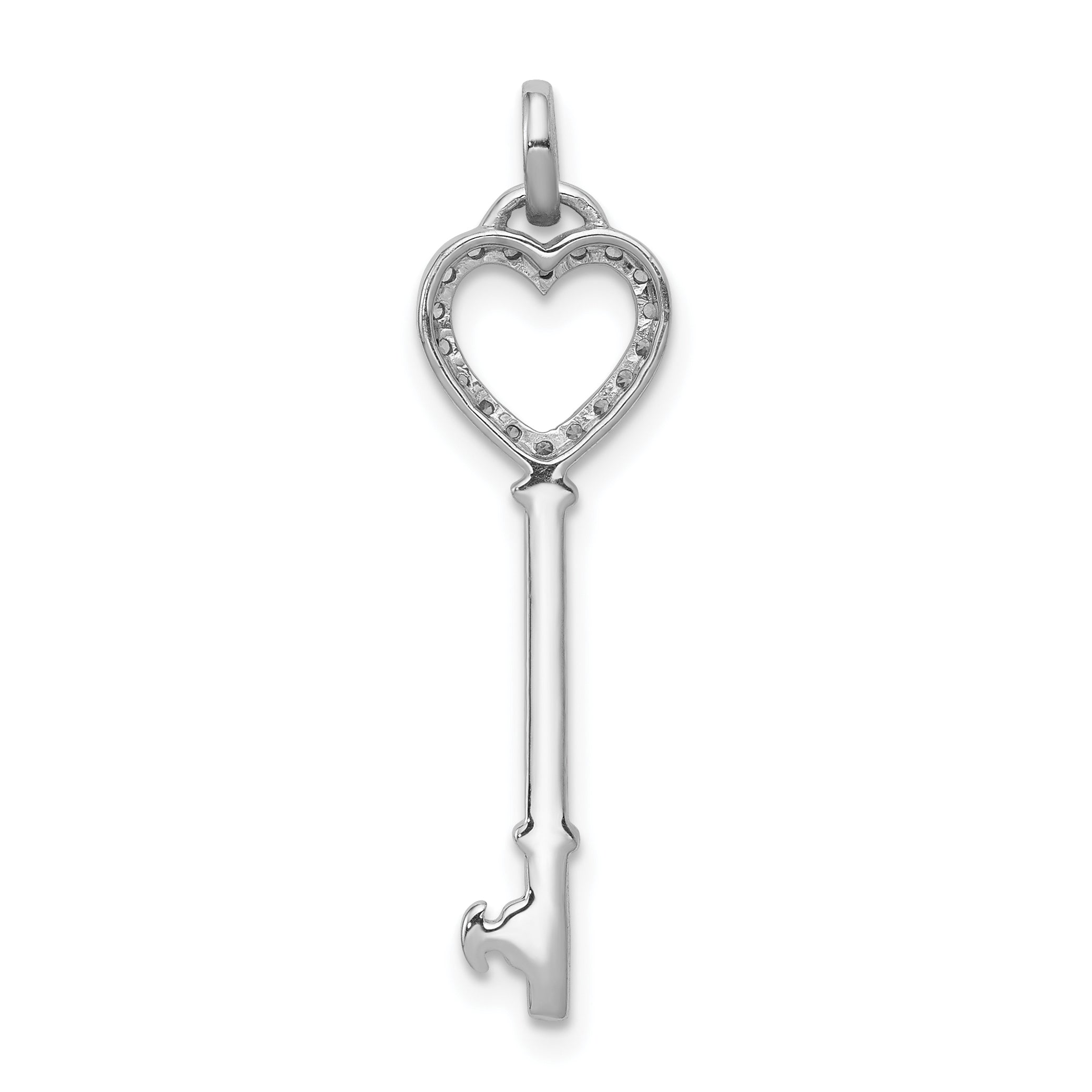 10K White Gold Diamond Heart Key Pendant