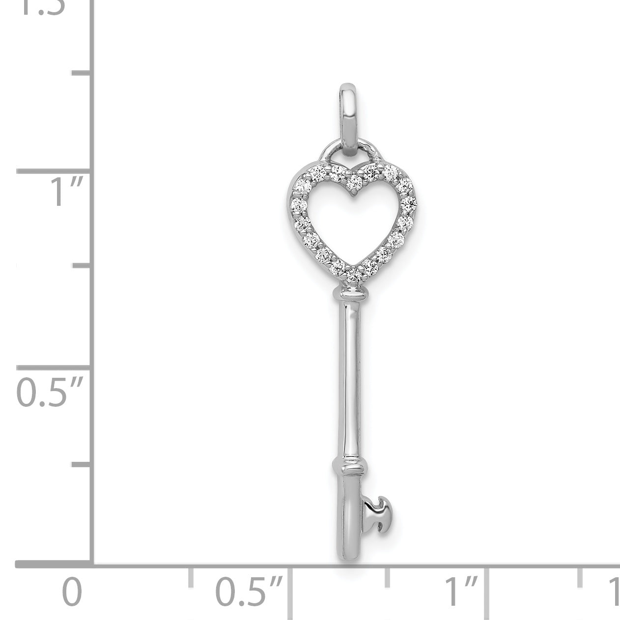 14k White Gold Diamond Heart Key Pendant