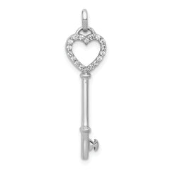 14k White Gold Diamond Heart Key Pendant