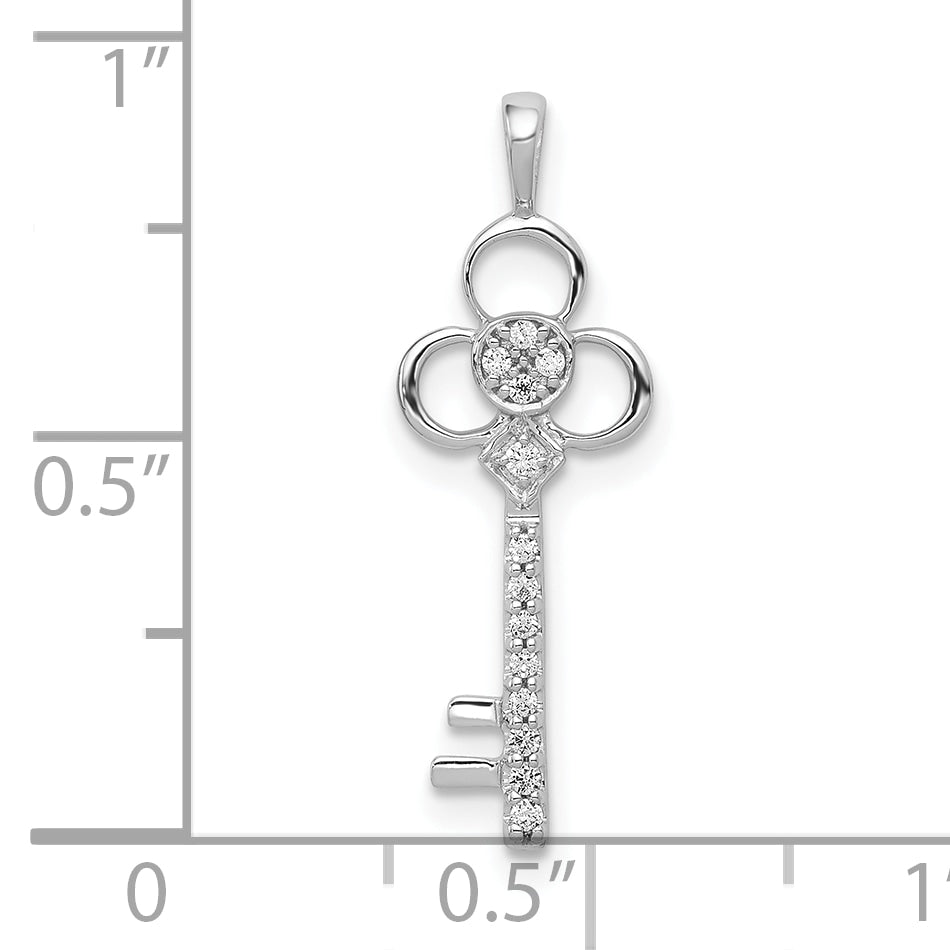 10K White Gold Diamond Club Key Pendant