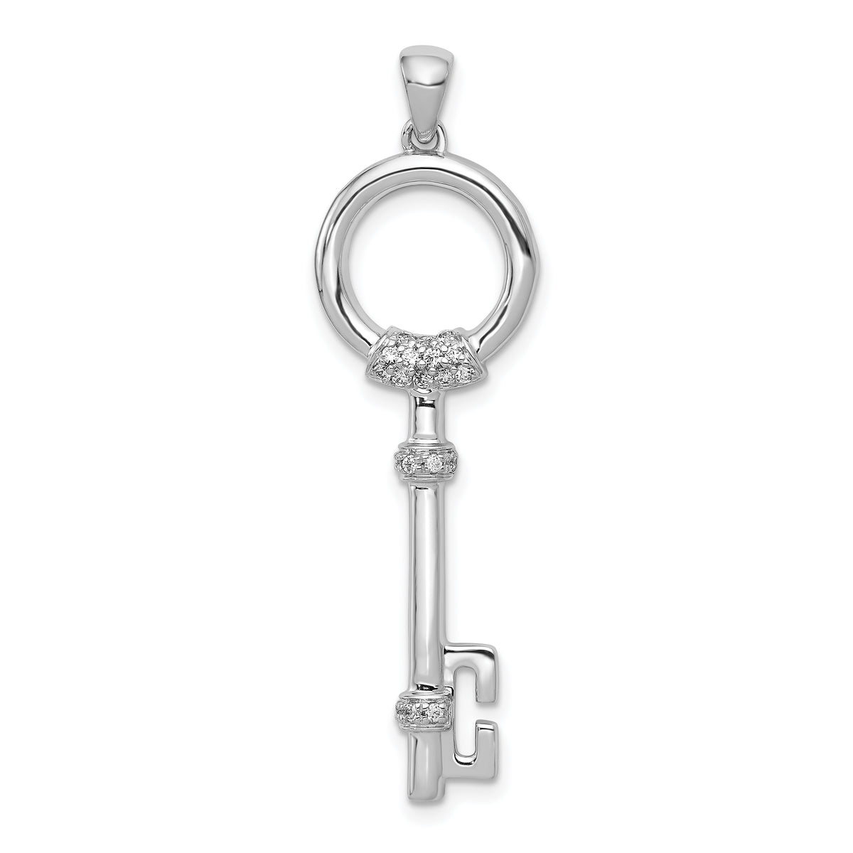 14k White Gold Diamond Circle Key Pendant