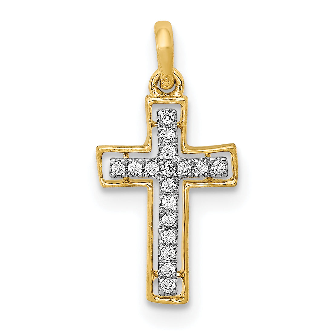 10K and Rhodium 1/20ct. Diamond Cross Pendant