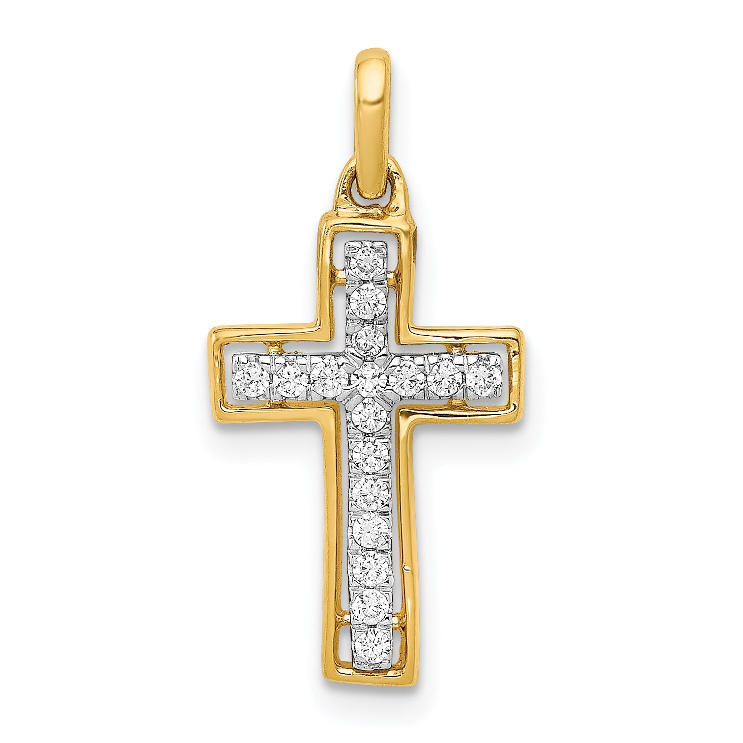 10K and Rhodium 1/8ct. Diamond Cross Pendant