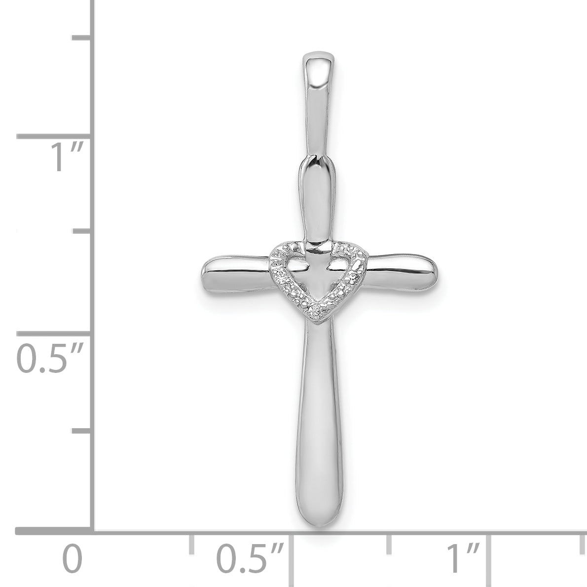 10K White Gold 1/10ct. Diamond Cross w/Heart Pendant