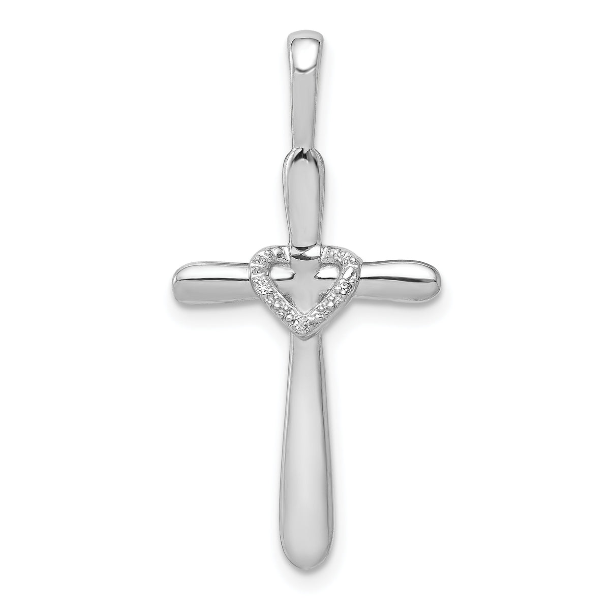 10K White Gold 1/10ct. Diamond Cross w/Heart Pendant