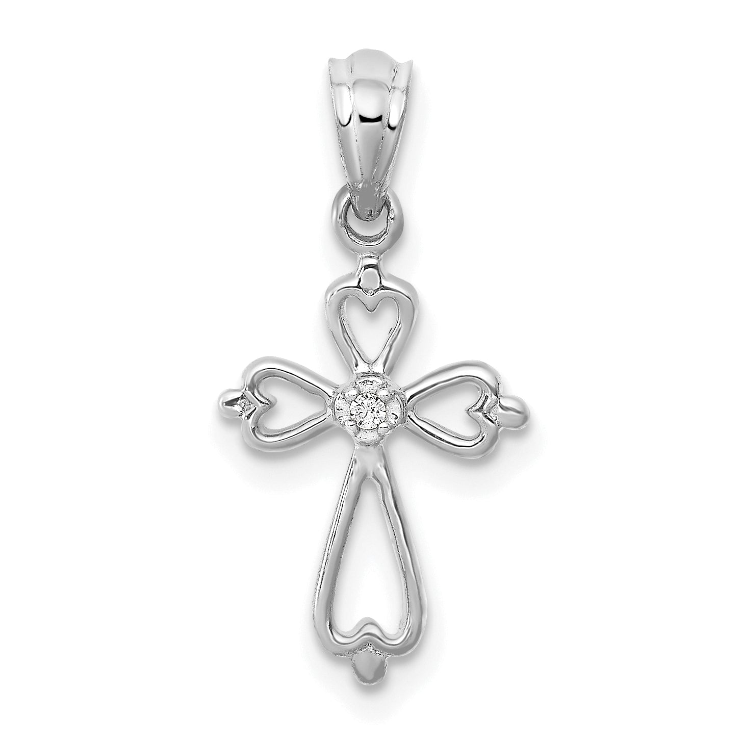 10K White Gold Diamond Accented Cross Pendant