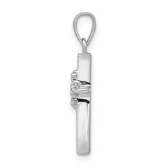 10K White Gold .01ct. Diamond Polished Budded Cross Pendant