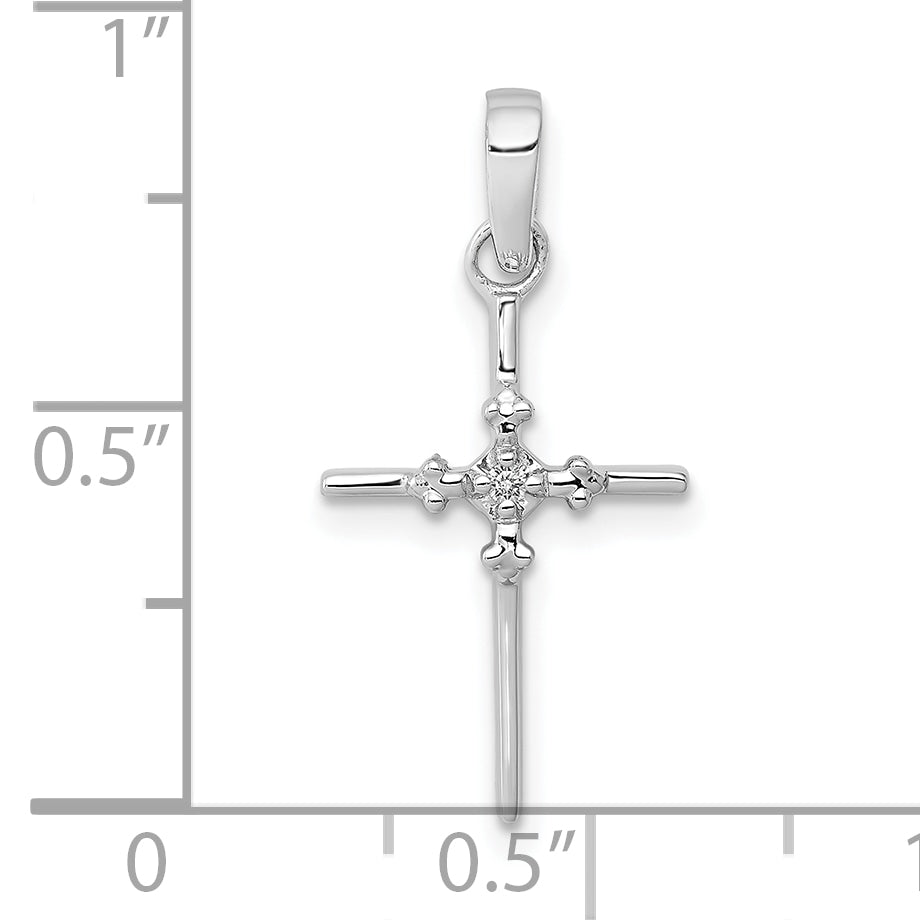 10K White Gold .01ct. Diamond Polished Budded Cross Pendant