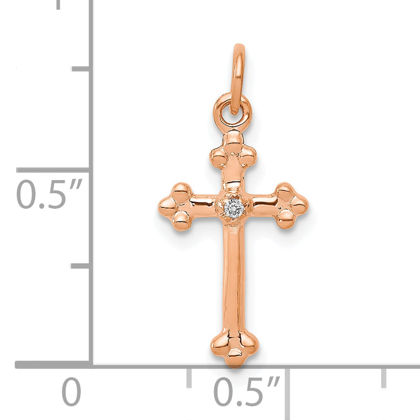 10K Rose Gold Small Diamond Budded Cross Pendant