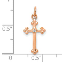 10K Rose Gold Small Diamond Budded Cross Pendant