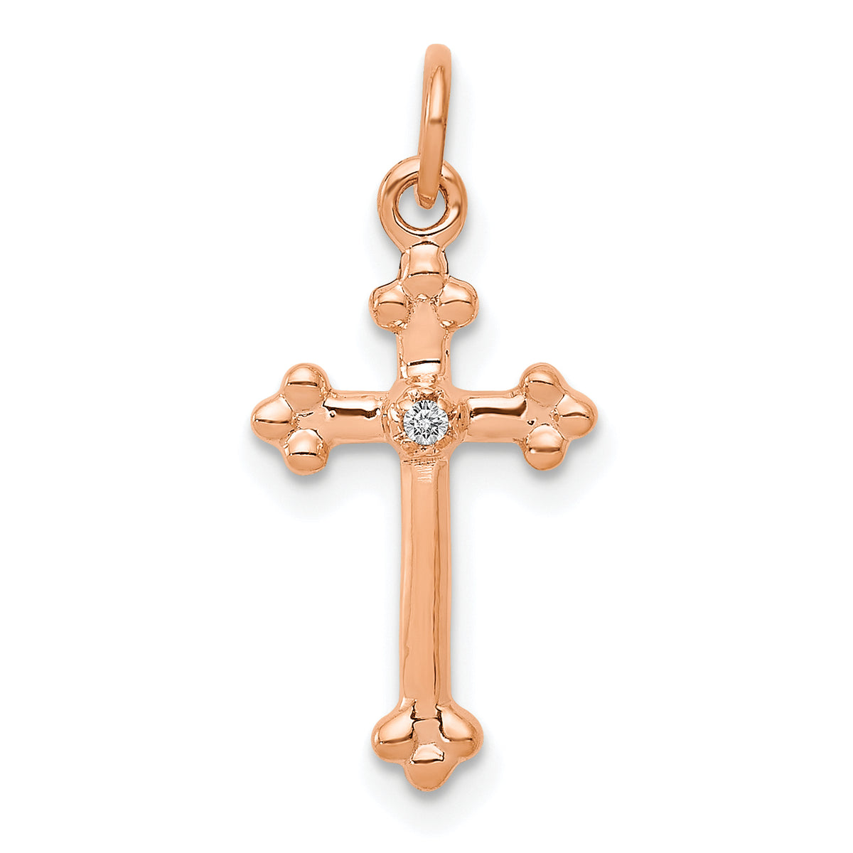 10K Rose Gold Small Diamond Budded Cross Pendant