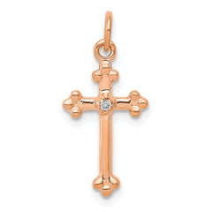 10K Rose Gold Small Diamond Budded Cross Pendant