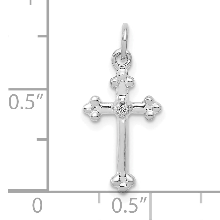 10K White Gold Small Diamond Budded Cross Pendant