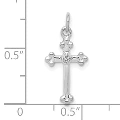 10K White Gold Small Diamond Budded Cross Pendant