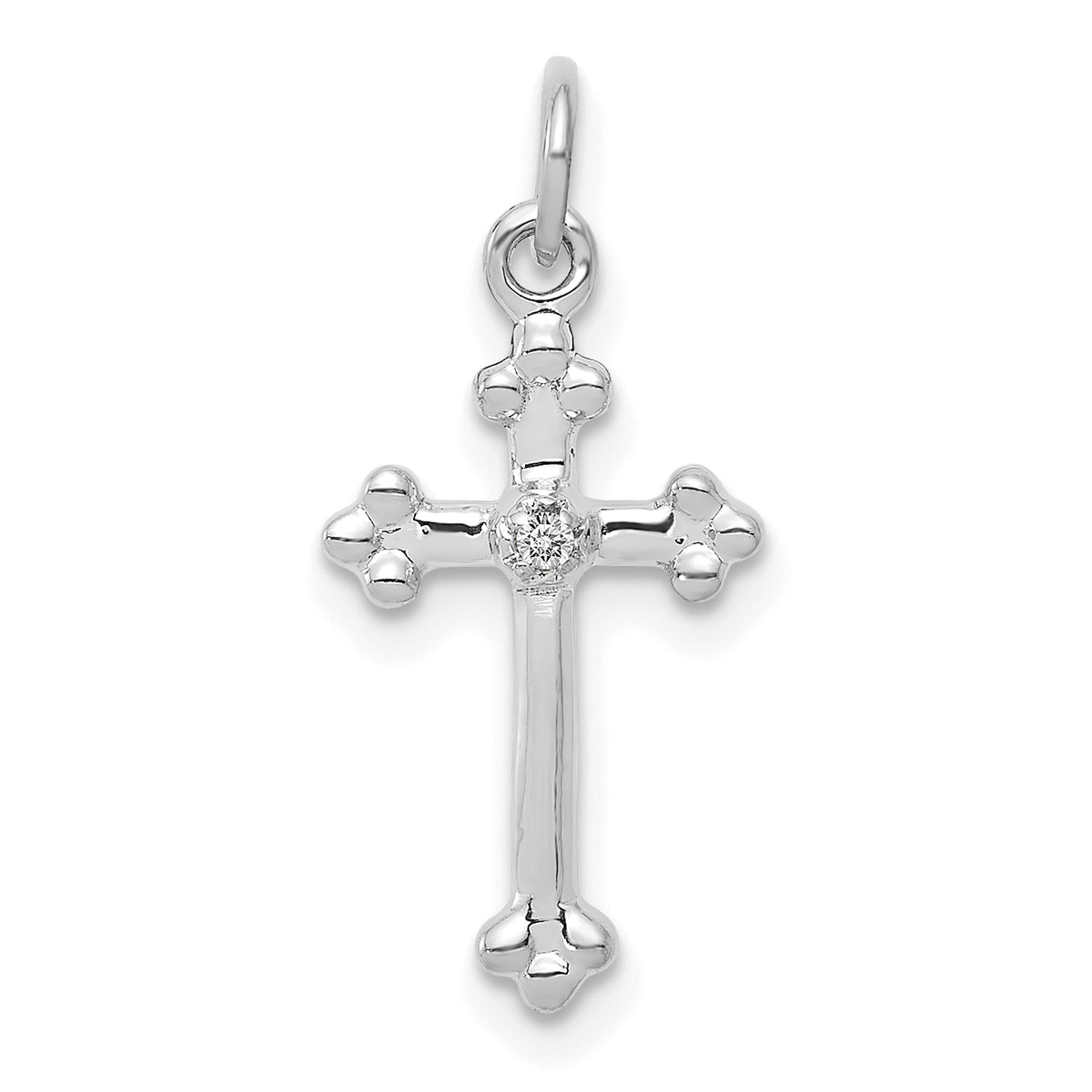 10K White Gold Small Diamond Budded Cross Pendant