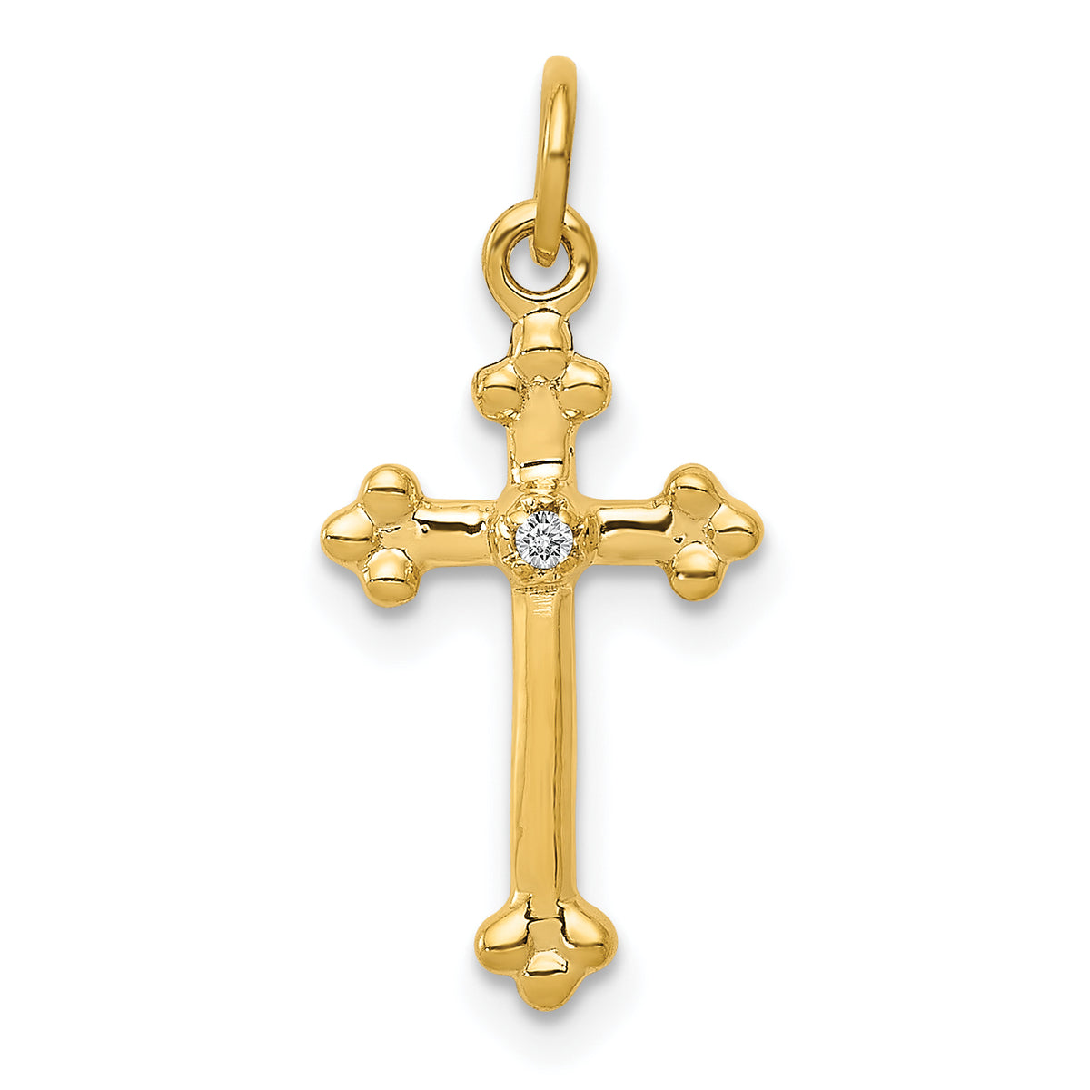 10K Small Diamond Budded Cross Pendant