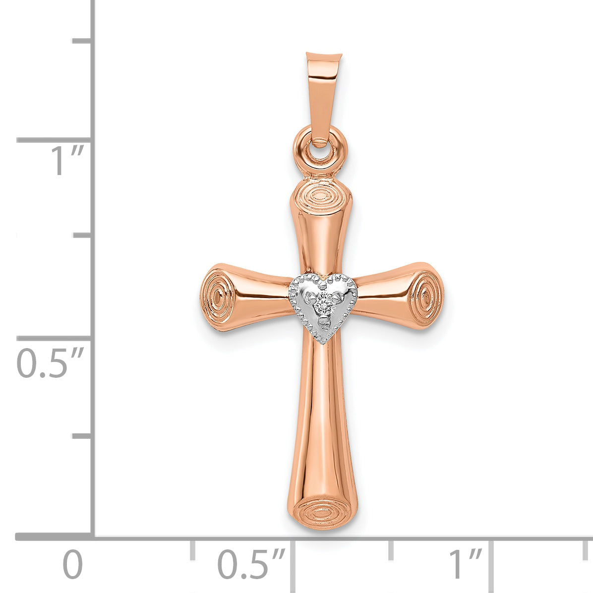 10K Two-Tone Diamond Polished Hollow Latin Heart Cross Pendant