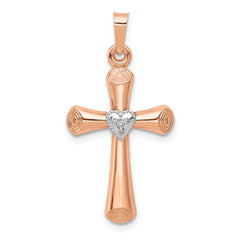 10K Two-Tone Diamond Polished Hollow Latin Heart Cross Pendant