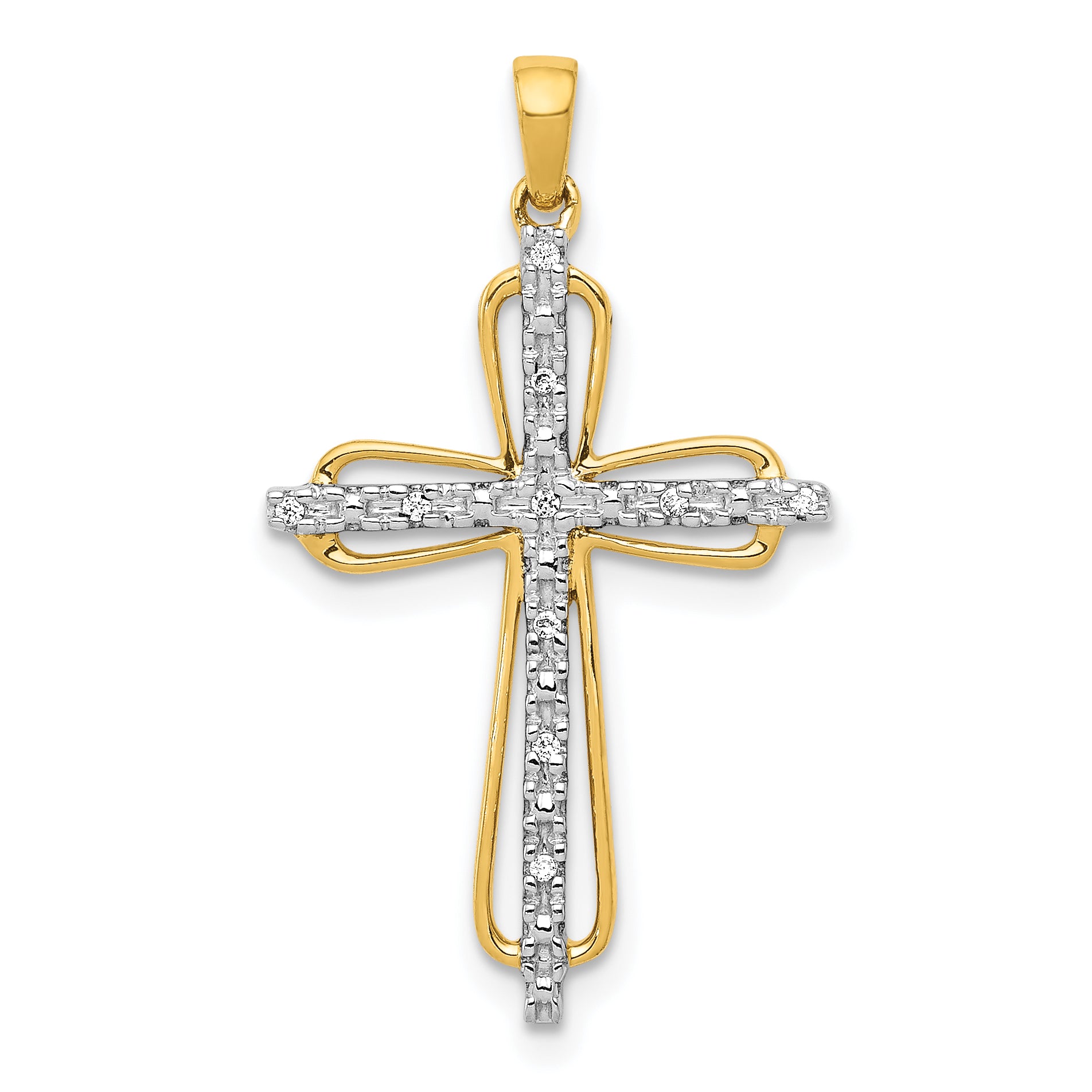 10K & Rhodium .03ct. Diamond Cross Pendant