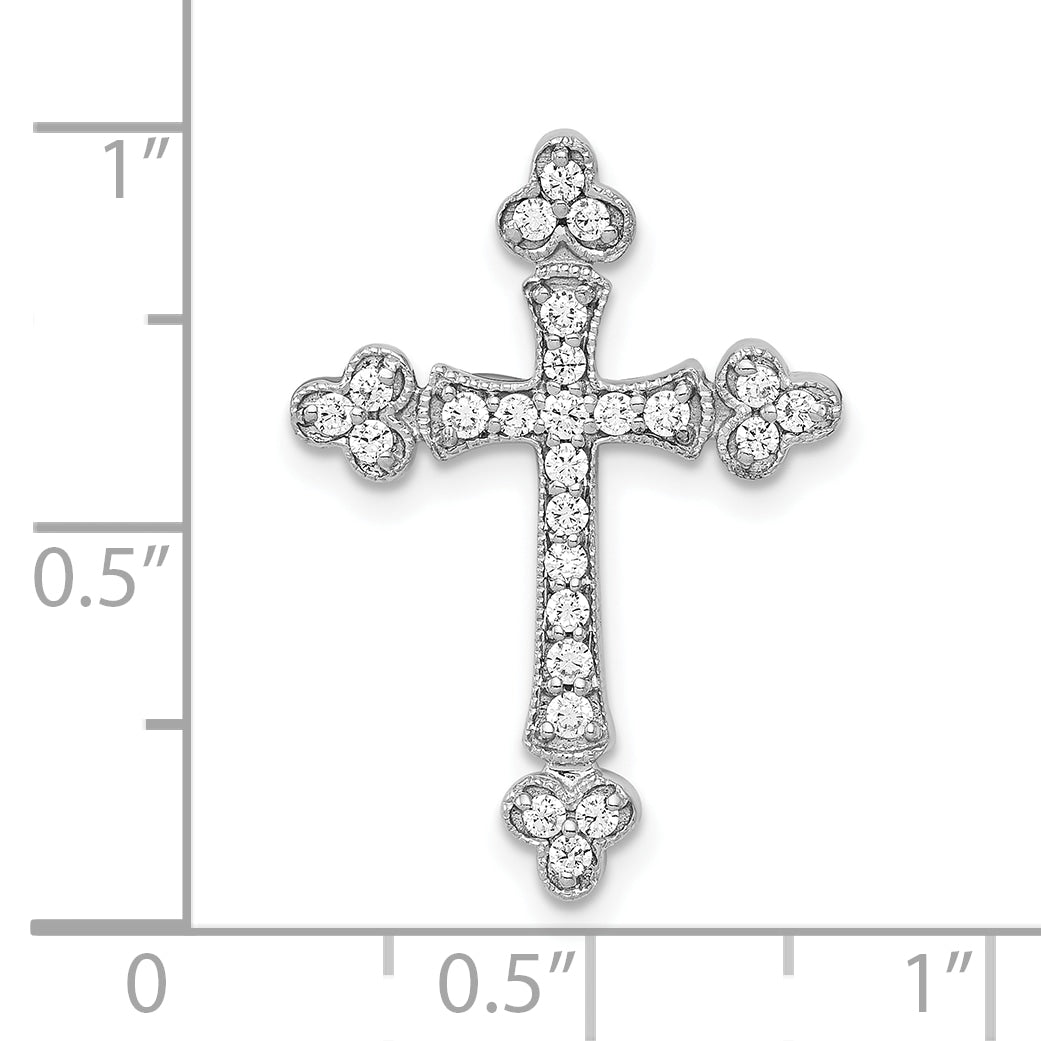 10K White Gold 1/4ct. Diamond Budded Cross Chain Slide