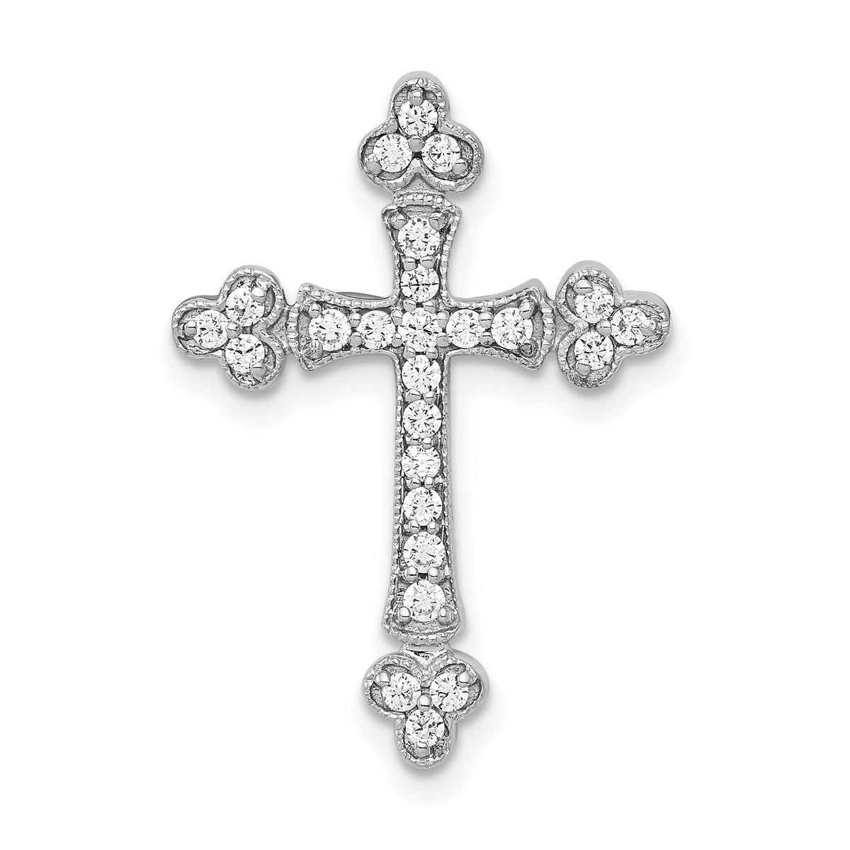 10K White Gold 1/4ct. Diamond Budded Cross Chain Slide