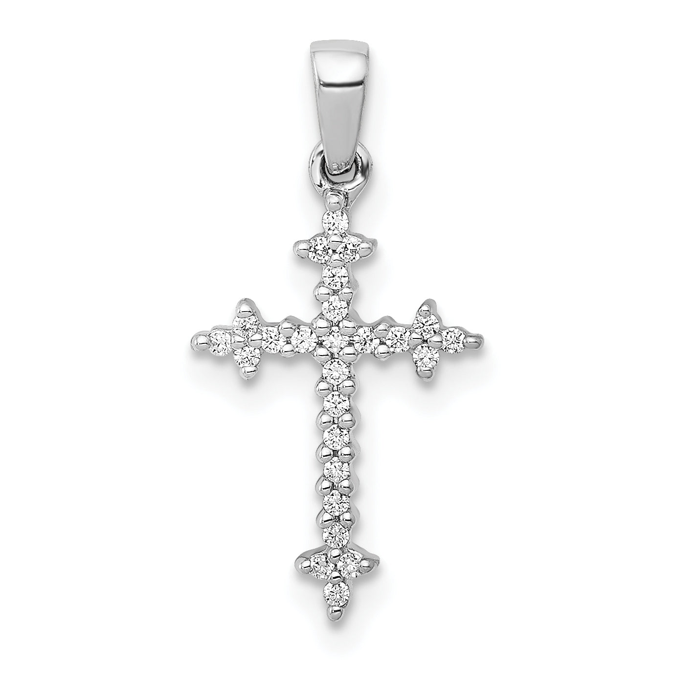 10K White Gold 1/10ct. Diamond Fleur e Lis Cross Pendant