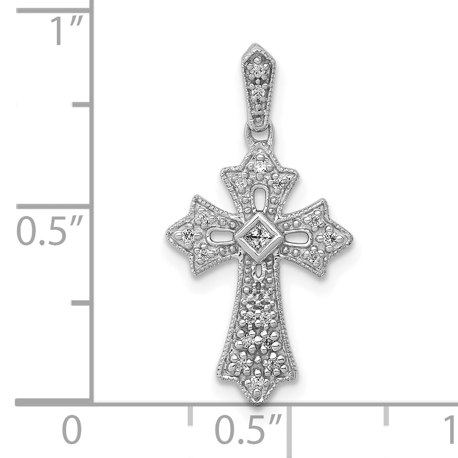 10K White Gold 1/10ct. Diamond Fancy Cross Pendant