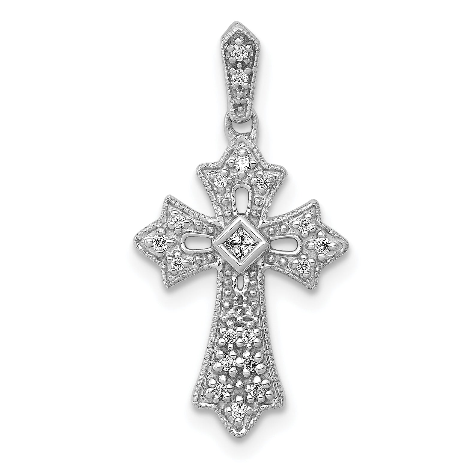 10K White Gold 1/10ct. Diamond Fancy Cross Pendant