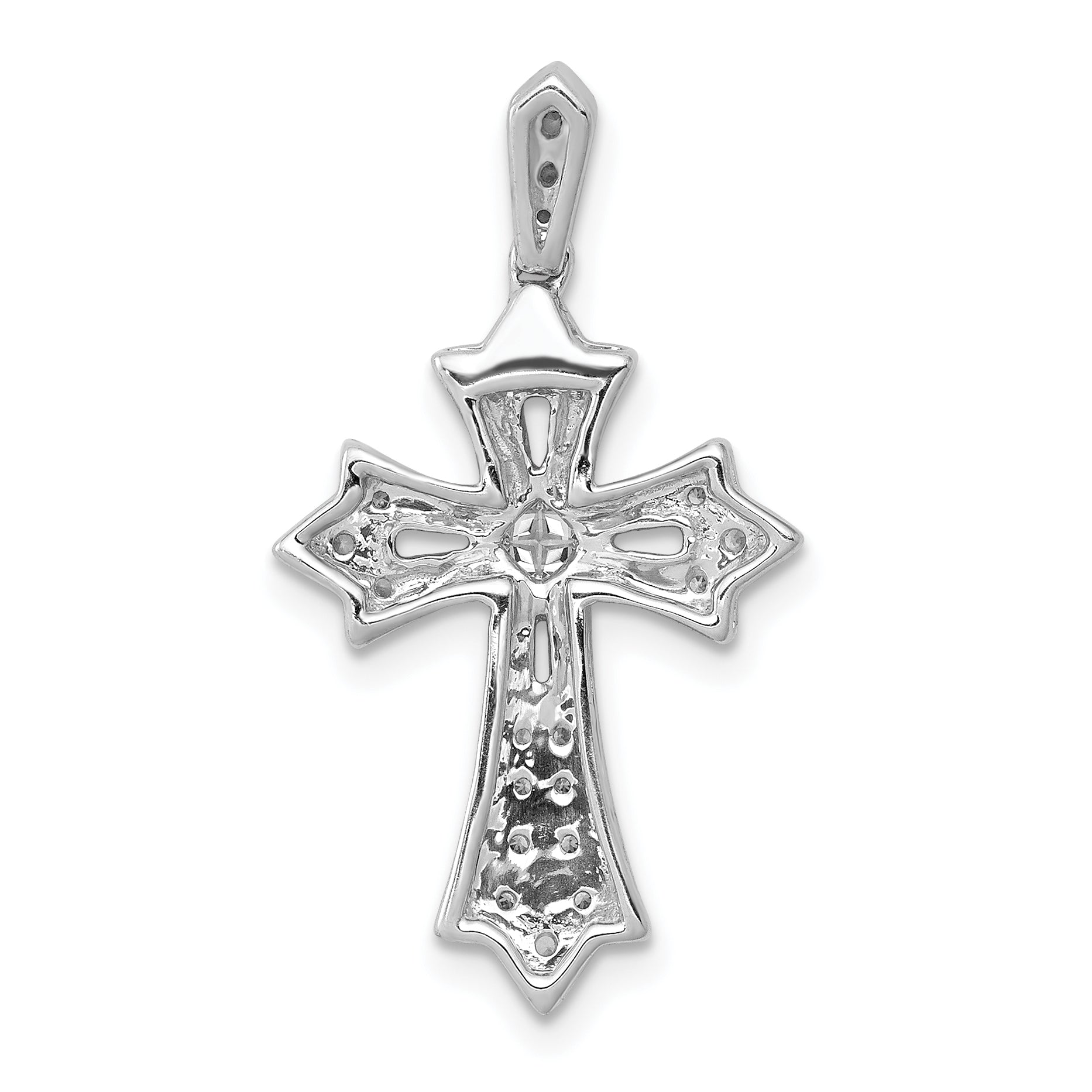 10K White Gold 1/6ct. Diamond Fleur de Lis Cross Pendant