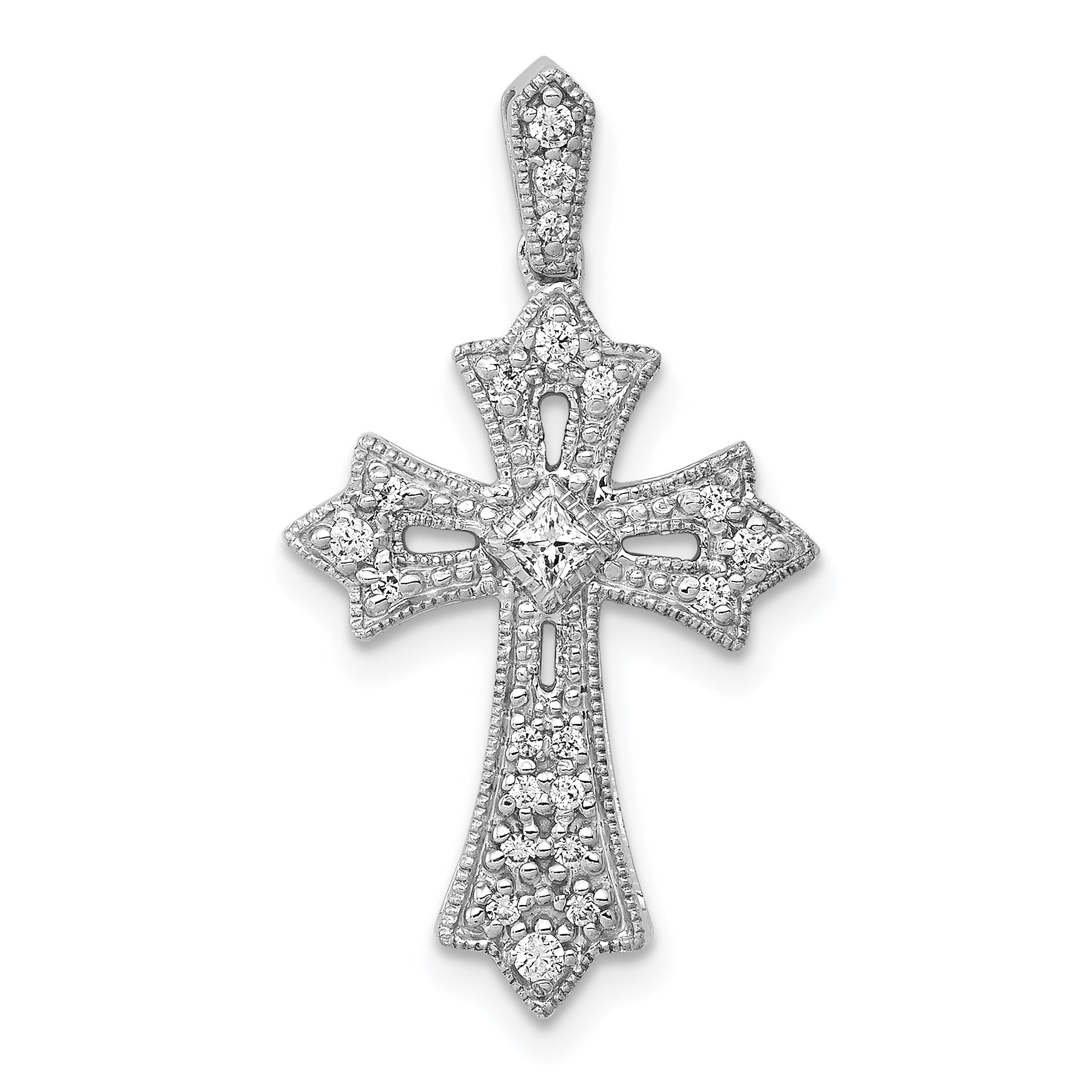 10K White Gold 1/6ct. Diamond Fleur de Lis Cross Pendant