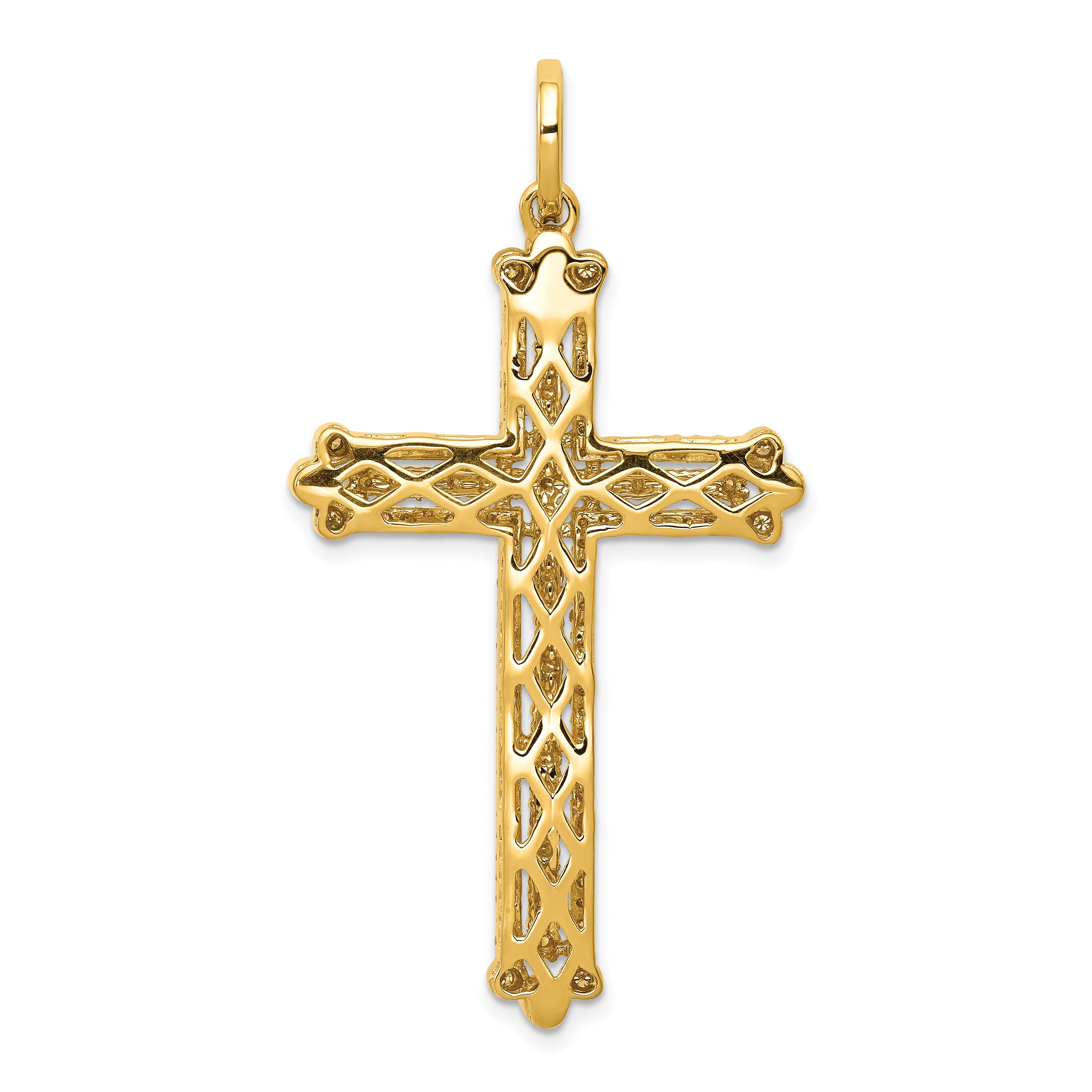 14K Lab Grown Diamond Budded Cross Pendant