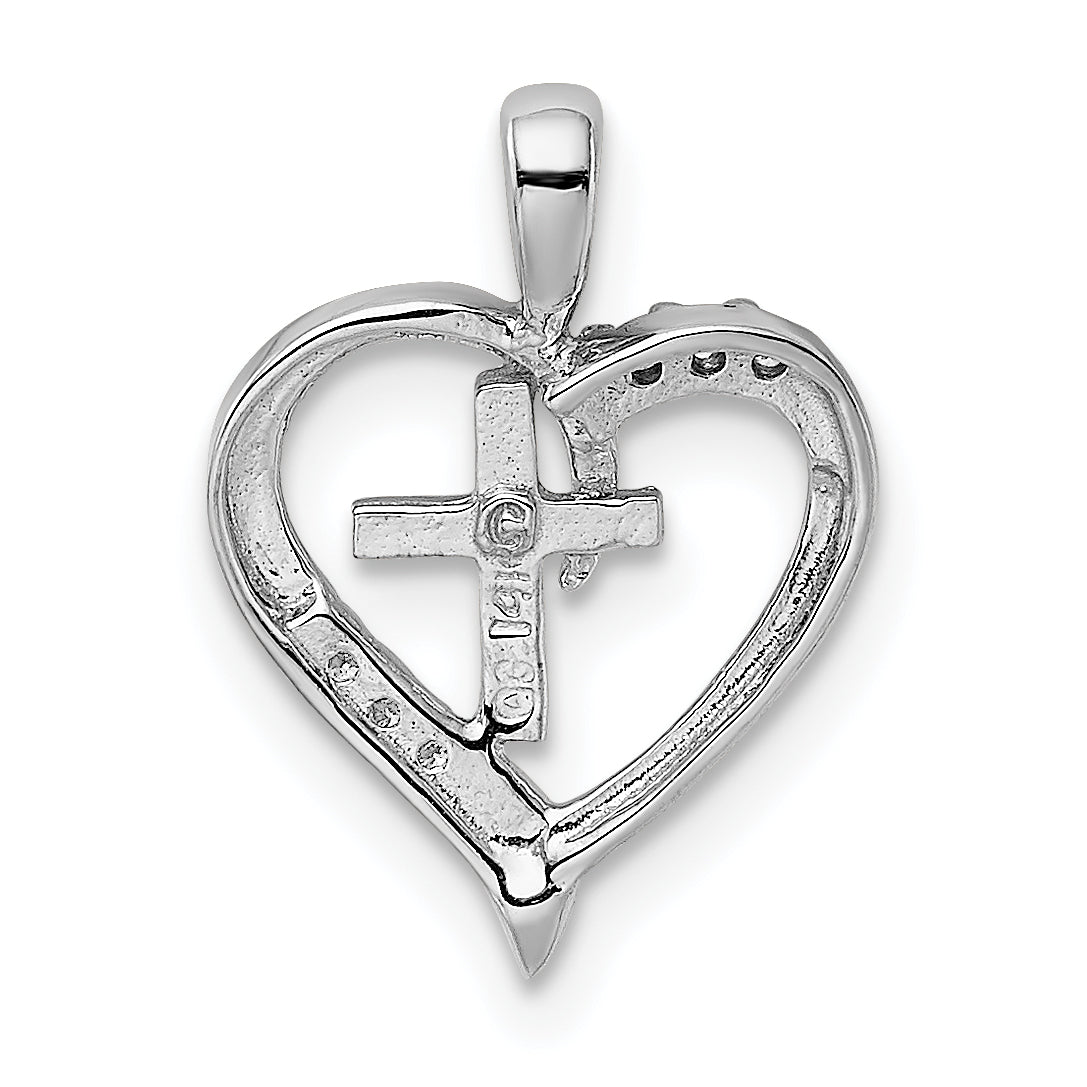 14k White Gold AA Diamond Heart Cross Pendant