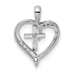 14k White Gold AA Diamond Heart Cross Pendant