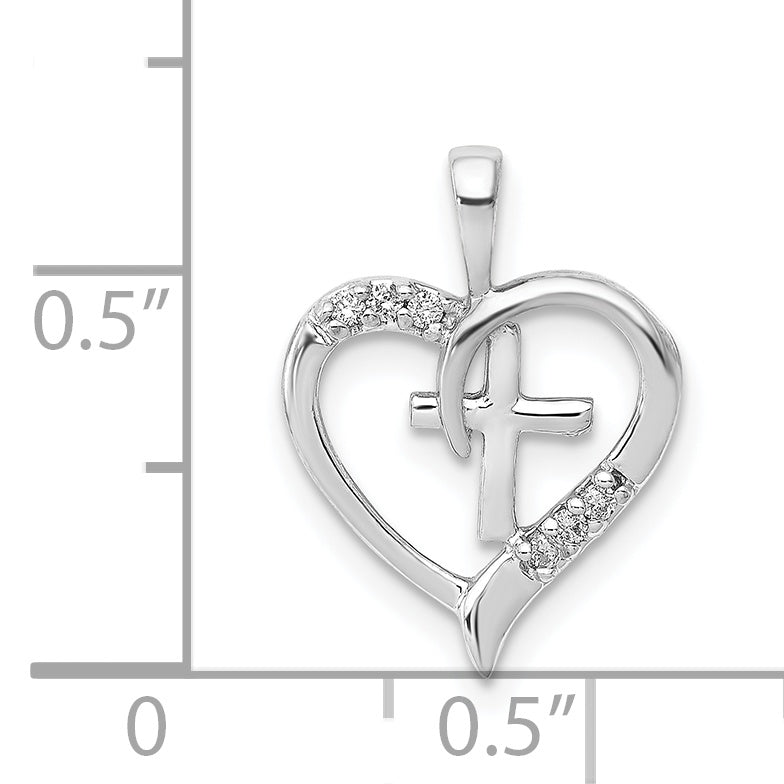 14k White Gold AA Diamond Heart Cross Pendant