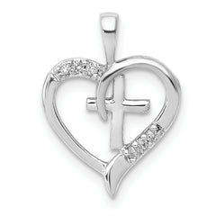 14k White Gold AA Diamond Heart Cross Pendant