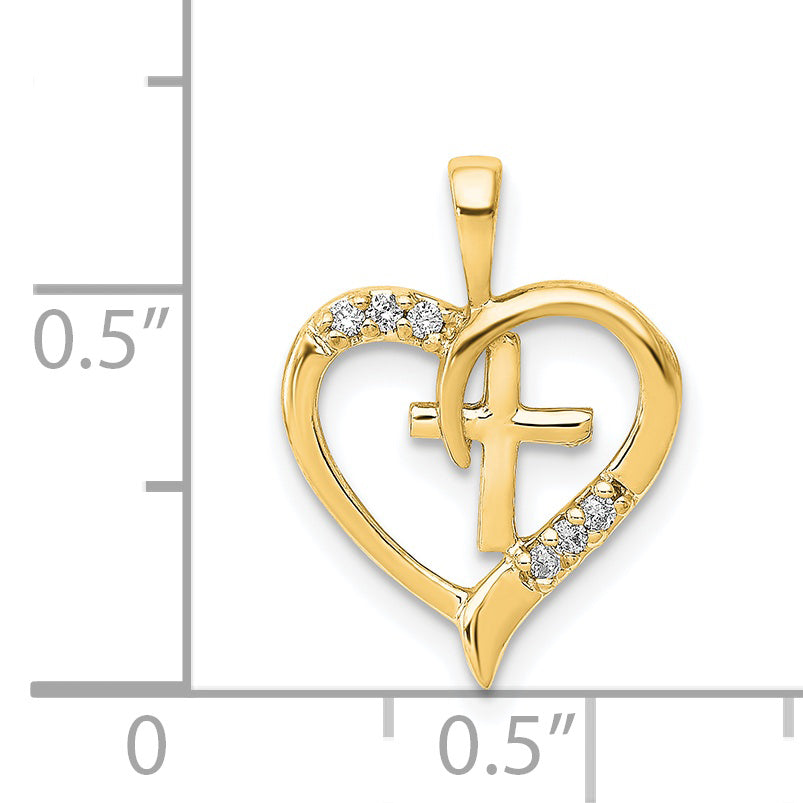 14k AA Diamond Heart Cross Pendant