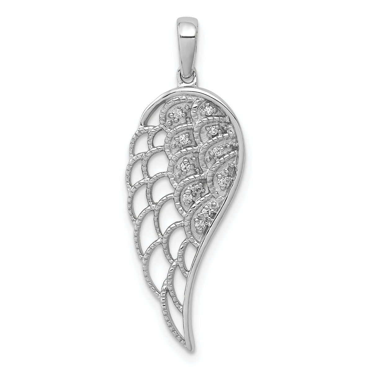 14k White Gold Diamond Open-work Wing Pendant