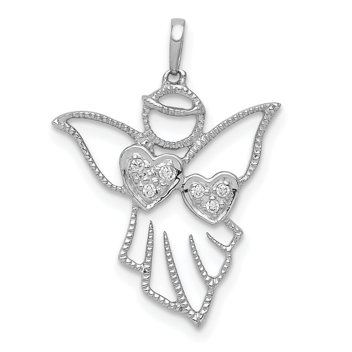 14k White Gold Diamond Angel Pendant