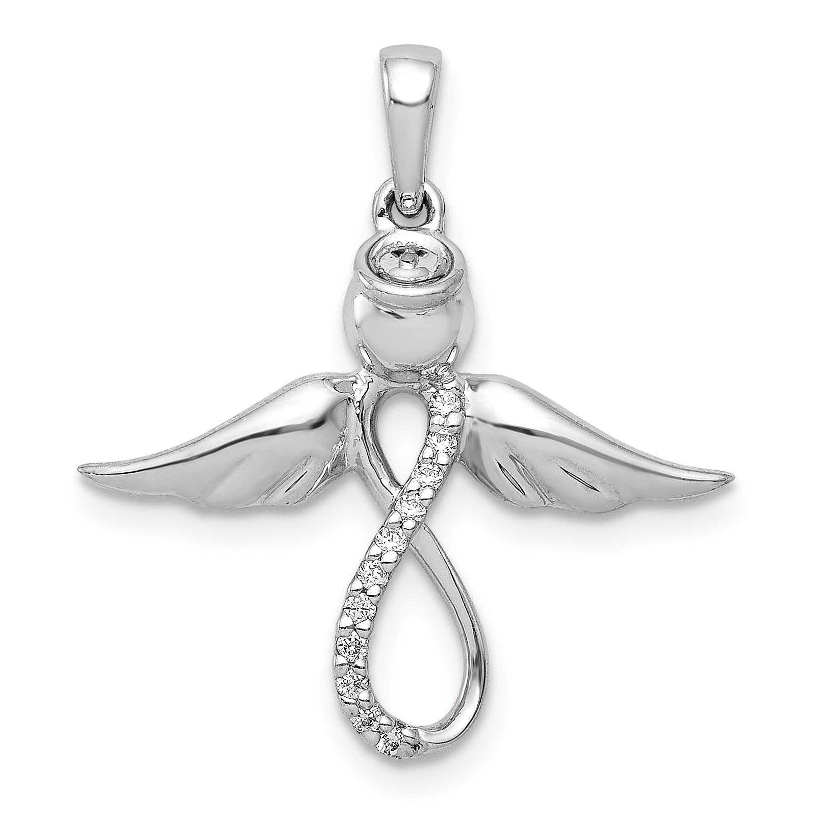 14k White Gold Diamond Infinity Angel Pendant