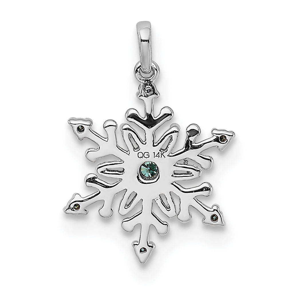 14k White Gold 1/10ct. Blue and White Diamond Snowflake Pendant