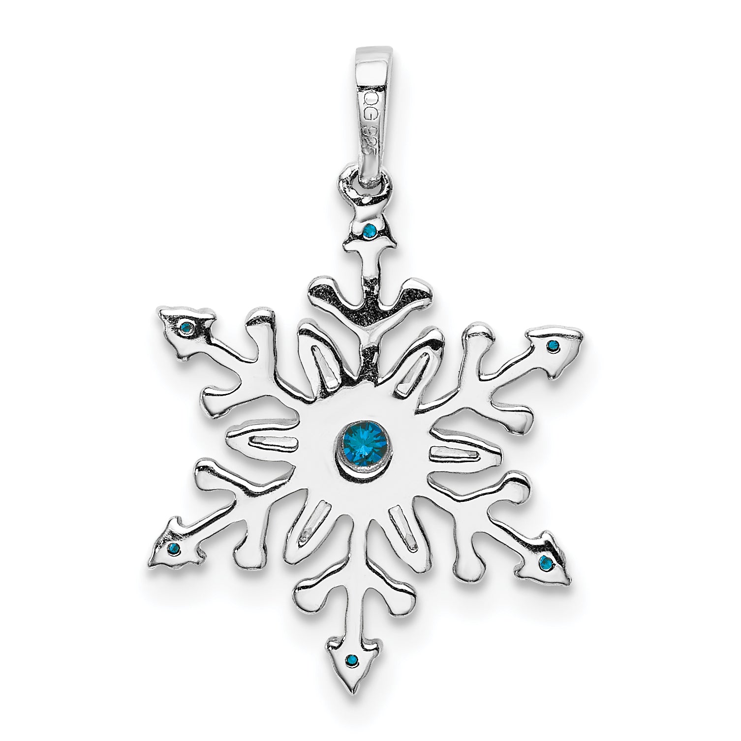 14k White Gold 1/6ct. Blue and White Diamond Snowflake Pendant