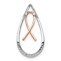 14k Two-tone Diamond Awareness Ribbon Teardrop Chain Slide