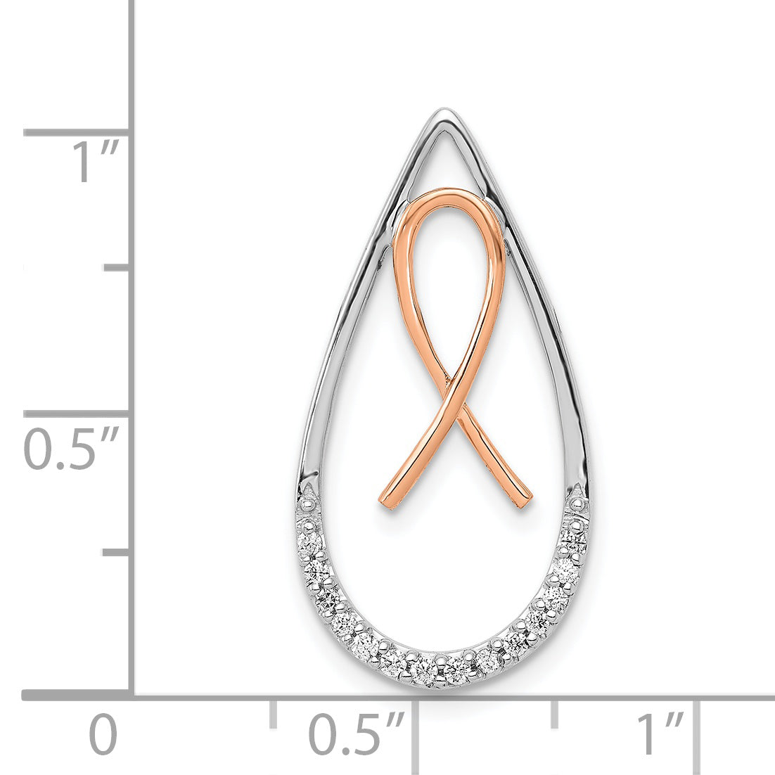 14k Two-tone Diamond Awareness Ribbon Teardrop Chain Slide