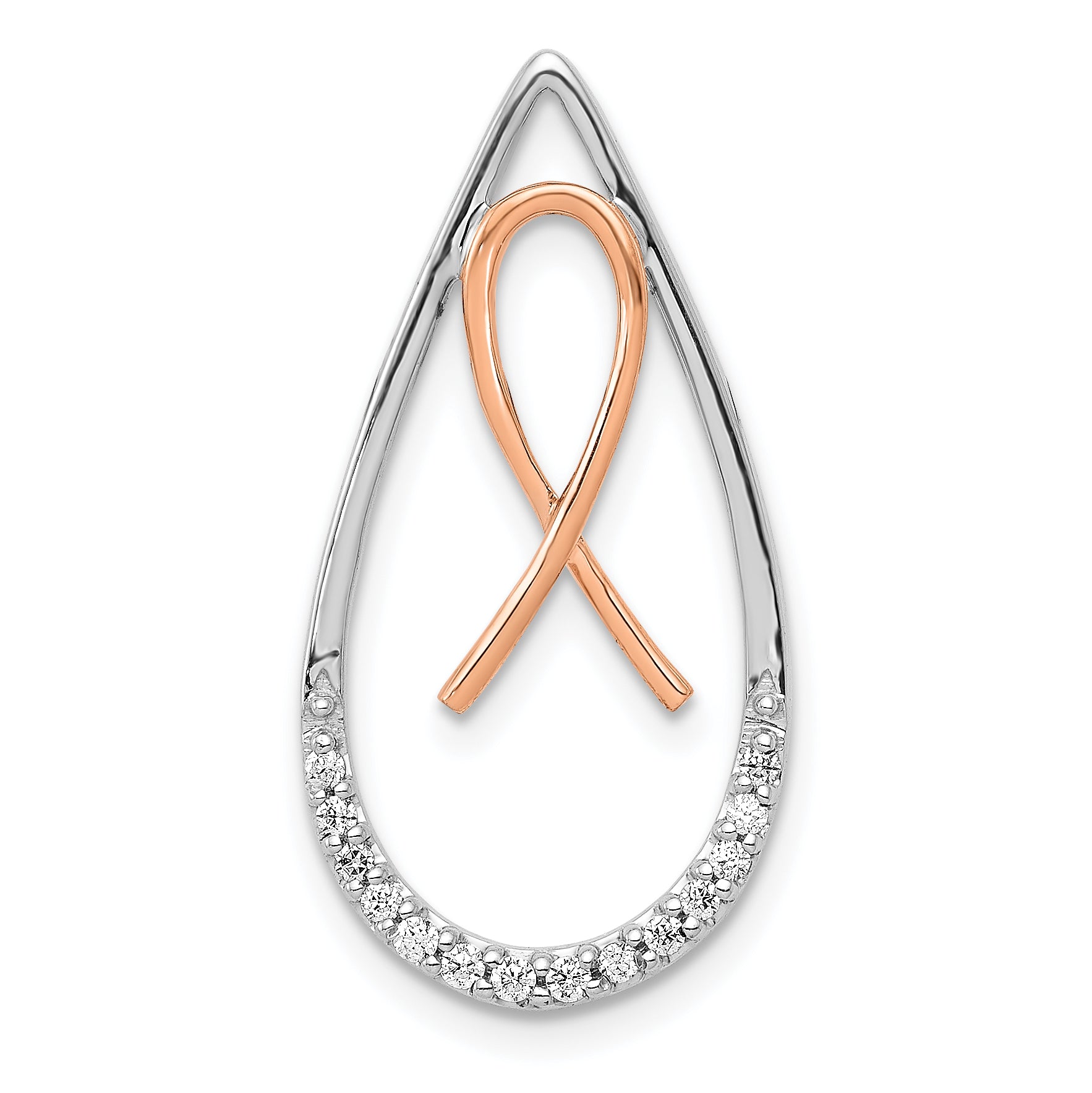 14k Two-tone Diamond Awareness Ribbon Teardrop Chain Slide