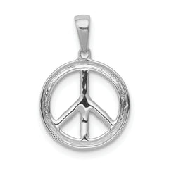 14k White Gold Diamond Peace Sign Pendant