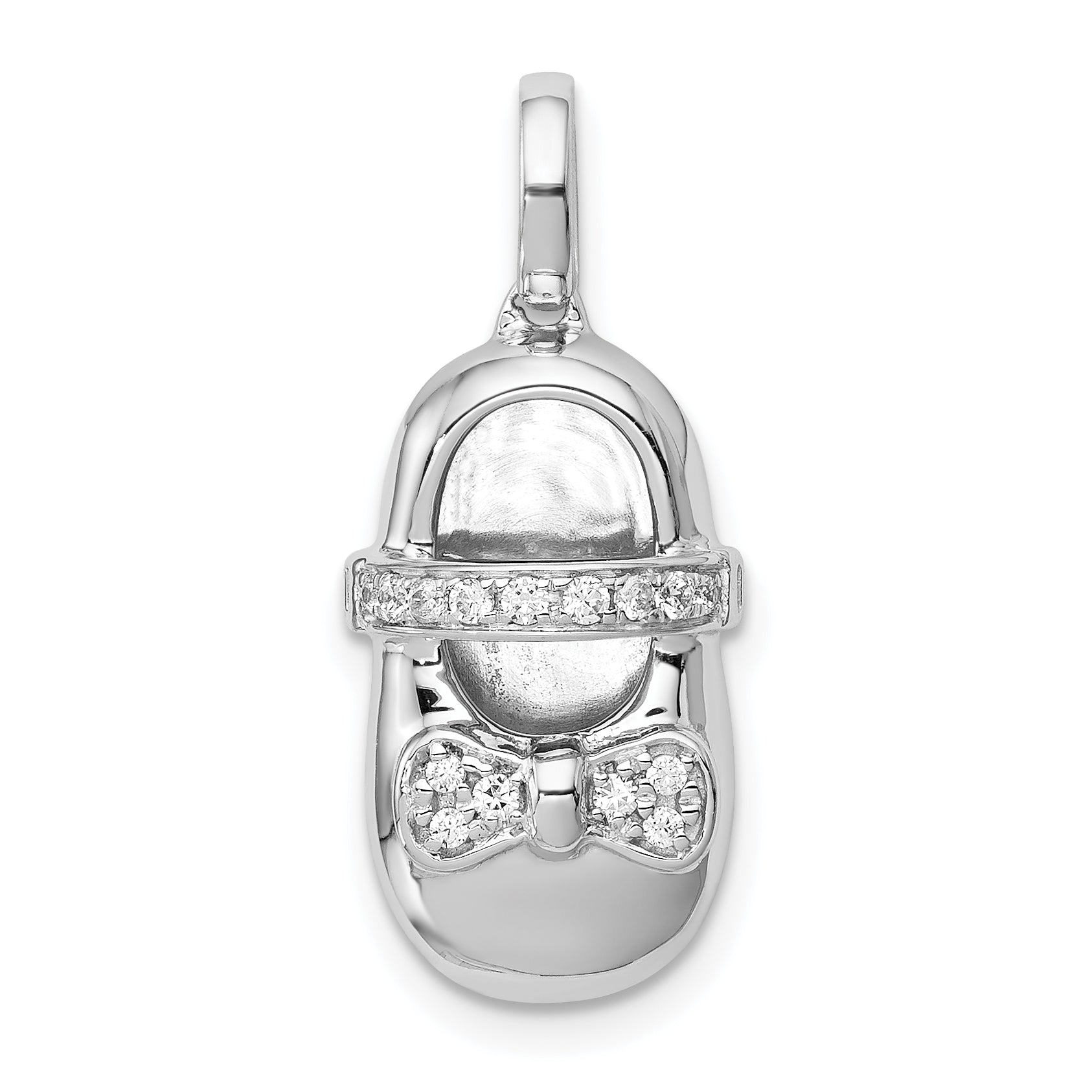 14k White Gold Diamond Baby Girl Shoe Pendant