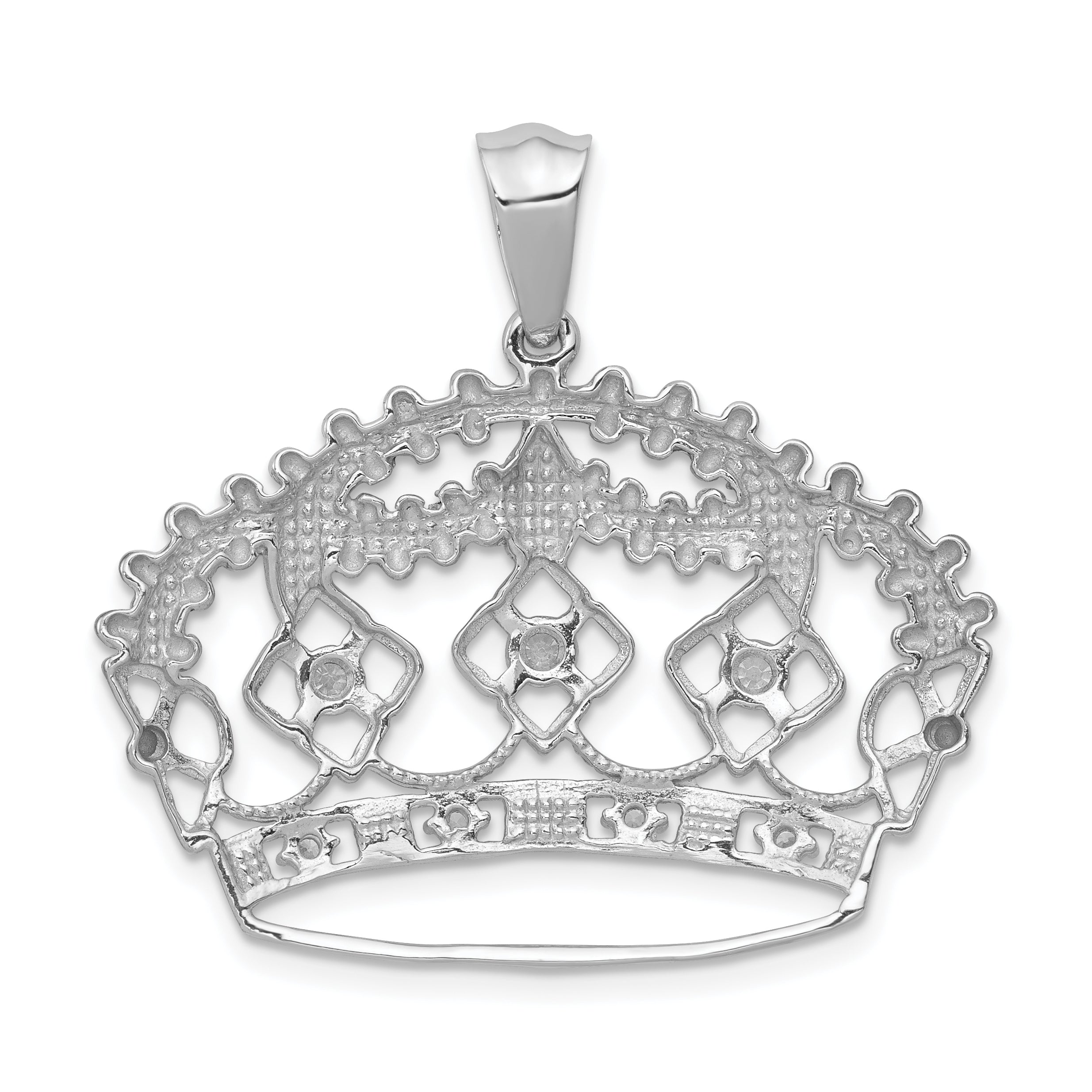 14k White Gold Diamond Crown Pendant